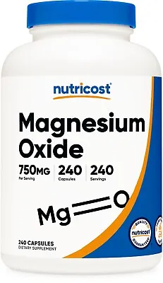 Nutricost Magnesium Oxide 750mg 240 Capsules - 420mg Of Magnesium • $14.99