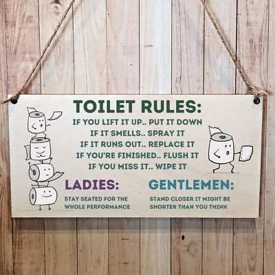 Second Ave Funny Joke Toilet Rules Wooden Hanging Home Bathroom Sign Plaque • £4.99