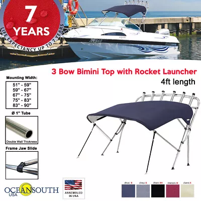 Oceansouth 3 Bow Bimini Top With Rocket Launcher 4ft Length • $263.54