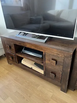 Dakota Dark Mango Wood Furniture 4 Drawer Media Unit • £100