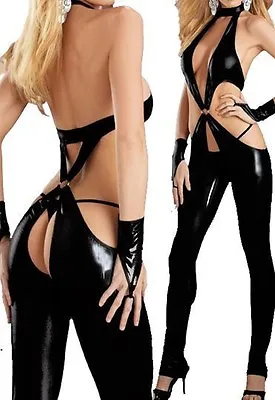 £14.99 • Buy Sexy Womens Catsuit Crotchless Bondage Shiny Wet Look PVC Black Fetish #602