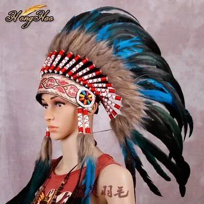 $164.21 • Buy Indian Feather Headdress Handmade Feather Feather Headdress Bonnet Hat Costumes