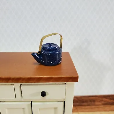 Dollhouse Miniature Teapot Kettle Blue Speckled 1:12 Scale Kitchen Accessories • $5.49