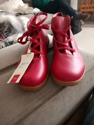 Brand New With Tags Womens  Roasted Red Leather Lace Up Boots Size 8  COTTON... • £23.50