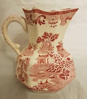 Antique Masons Ironstone Pink & White Hydra Willow Pattern Octagonal Jug  #c • £20