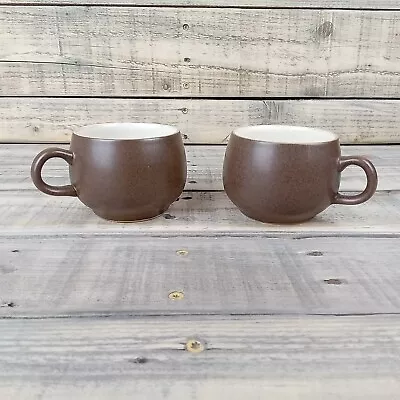 Set Of 2 Vintage Authentic English Stoneware 8oz Coffee Cups Mugs Brown Handmade • $11.95