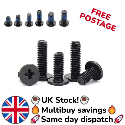 10x M2/M2.5/M3 Cruciform Flat Wafer Head Machine Screws Black Zinc Laptop Nylok • £3.09