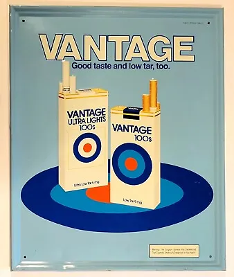 Vintage 1982 Vantage Cigarettes Tin Metal Sign Advertising 21.5  X 17.5  • $55
