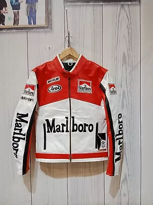 Marlboro Racing Red Motorcycle Biker Genuine Cowhide Leather Jacket Mens • $42.38