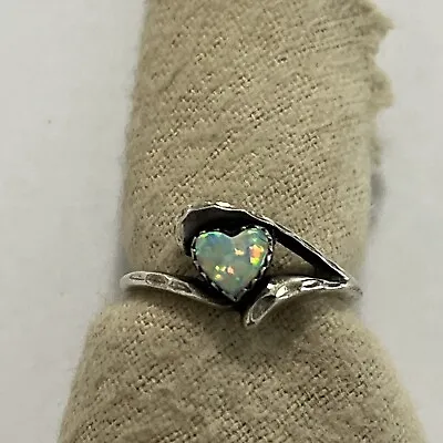 Vintage Sterling 925 WM Southwestern OPAL HEART Handmade Ring Band Size 6 —(7) • $29.99