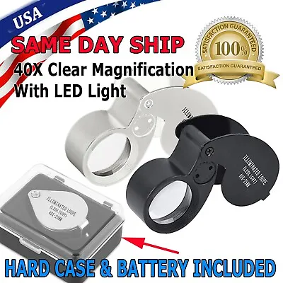 40X Magnifying Loupe Jewelry Eye Glass Magnifier LED Light Jewelers Loop Pocket • $5.95