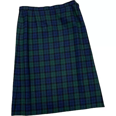 Pendleton Skirt Blue Green Plaid 100% Virgin Wool Blackwatch Tartan True Vintage • $49
