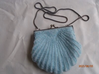 $29.99 • Buy Vintage Jeromes Beaded Clutch Evening Blue Shell Bag Purse