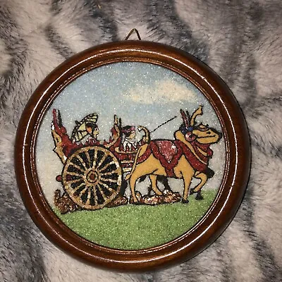 Vintage Micro Mosaic Art Picture Framed Sand&Crushed Stones Ox & Cart/Carriage • $45