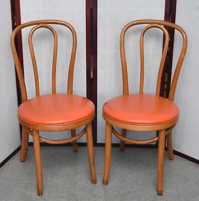 2 Vintage Thonet Bentwood Parlor Cafe Ice Cream Chairs Orange Naugahyde Seat • $275