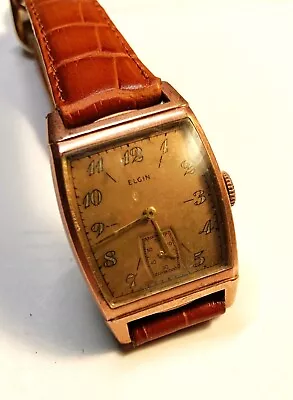 Vintage 1940's Elgin Tank Watch 14k Rose Gold Filled Serviced And Running Well • $100
