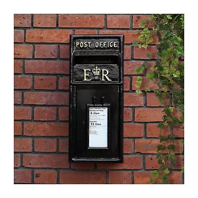 Post Box Black With Lock Royal Mail ER Design Wall Mounted Mailbox Cast Iron • £119.99