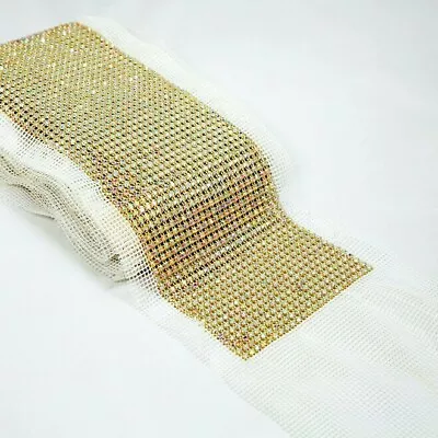 Perial Co Rhinestone Trim AB Gold Crystal Mesh Net 5  24-Row Sold By Yard • $40