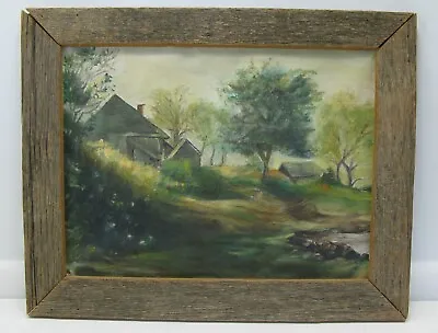 $54.95 • Buy Vintage Acrylic Painting Farm Landscape Framed Barn Board Signed E.P. 19 X15  