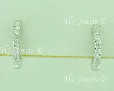 14k  White Gold Natural Diamond Huggie Hoop Earring 0.25ct April Birthstone 12mm • $717.69