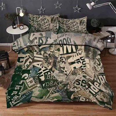 Army Green Letter 3D Printing Duvet Quilt Doona Covers Pillow Case Bedding Sets • $189