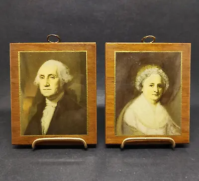 Antique Miniature George & Martha Washington Prints On Wood Wall Hang • $15