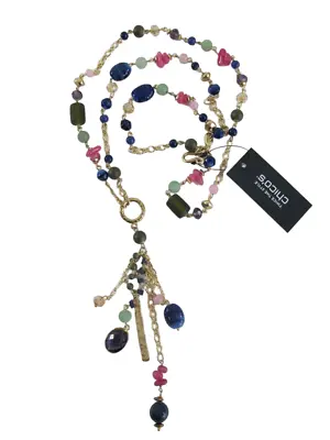 Chicos NWT Convertible $56 Gold Colorful Glass Pendant Statement Lariat Necklace • $13.59