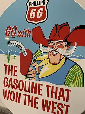 Vintage Style Phillips 66 Gasoline  Metal  Cowboy Steel Top Quality Heavy  Sign • $55