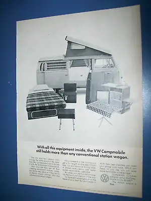 1968 VW Volkswagen Bus Campmobile Camper Mid-size Mag Car Ad -inside Equipment • $11.50