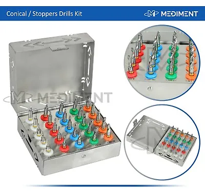 $109.25 • Buy Dental Implant Conical Drills Kit 25 Pcs With Stoppers Surgical Tools 
