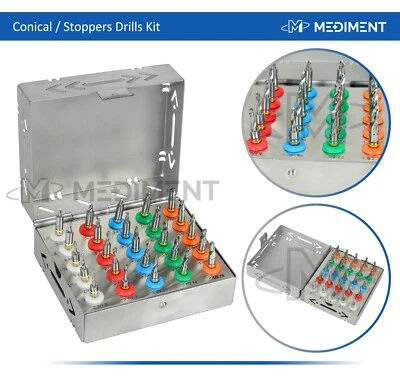 $109.25 • Buy Dental Implant Conical Drills Kit 25 Pcs With Stoppers Surgical Tools 