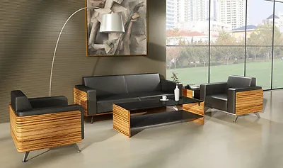 $915 • Buy Novara Executive Lounge Suite Zebrano Timber Veneer & Genuine Leather 