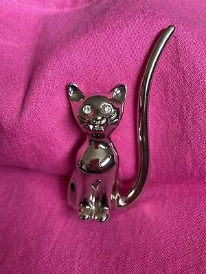 Chrome Silver Metal Cat Animal Figurine Modern Sculpture Ring Holder • $16