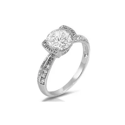 Round Cut Tension Set Solitaire CZ Sterling Silver Engagement Ring Pave Accents • $32.79