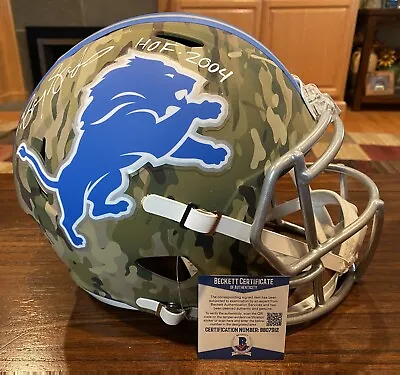 Barry Sanders Signed Detroit Lions CAMO Helmet HOF 2004 Schwartz & Beckett • $494.99