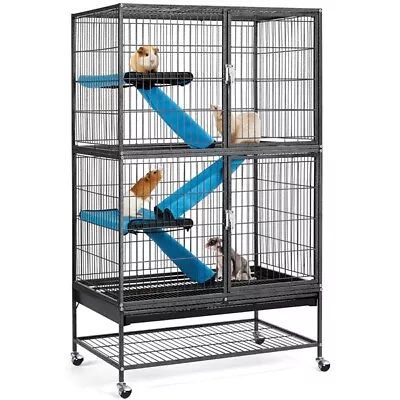 2-Story Rolling Metal Ferret Cage Chinchilla Guinea Pig Rat Critter Cage Black • $125.99