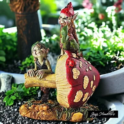 Pixie Brothers Mushroom Garden Ornament Figurine Elf Fairy Pixies Gift Home Deco • £17.90