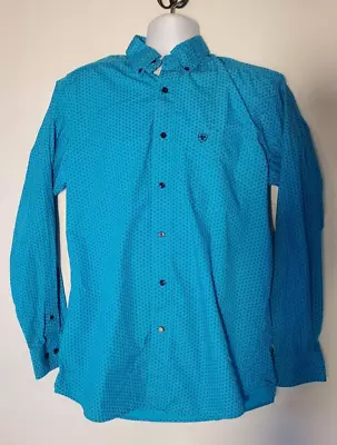 Ariat Men's Large Blue Fitted Shirt Button Down Long Sleeve (Z-1) • $18.95
