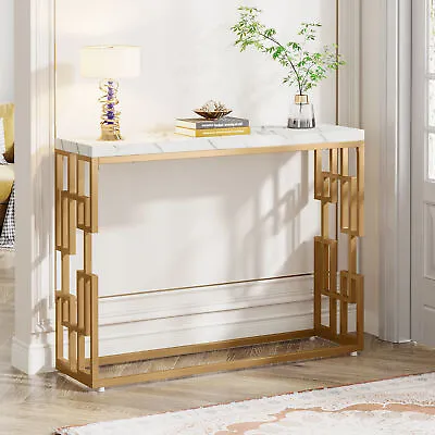 Tribesigns 108cm Gold Console Table White Marble Top With Metal Legs • £80