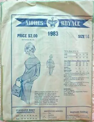 Vtg Original Modes Royale Sew Pattern #1983~2-Pc DRESS~Uncut/Sealed~1960s?~Mod • $14.99