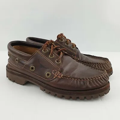 RM Williams Mens Brown Leather Lace Up Boat Shoes Size 7 Made In Australia SE132 • $95.95