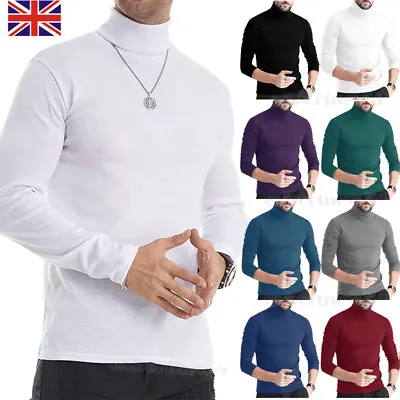 Mens Roll Neck Jumper Lightweight Baselayer T-Shirt Top Turtle High Polo Neck UK • £18.79