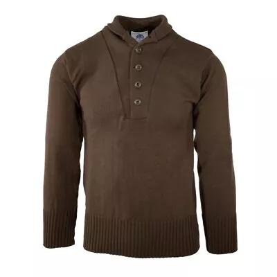 GI Men's 5 Button Sweater 100% Knitted Wool US Military Brown Made In USA • $29.99