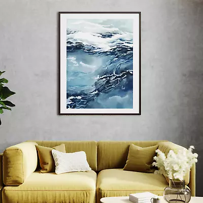 Ocean Watercolour Print 1 - Coastal Ocean Hamptons Framed Print Boho Decor • $549