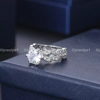 Moissanite Vintage Engagement Ring 2.50 CT Round Cut Solid 14K White Gold VVS1 • $229.62