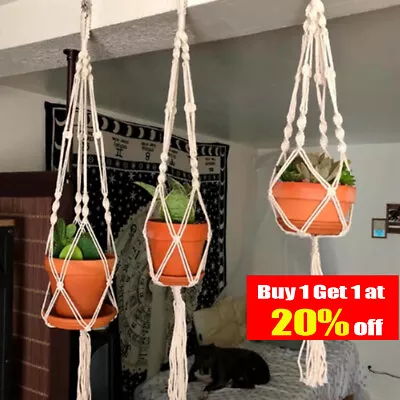 2x Macrame Plant Hanger Garden Indoor Hanging Planter Basket Rope Pot Holder UK • £6.45