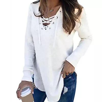 Travel V Neck Home Autumn Winter Daily Long Sleeves Office Pullover Women Blouse • $23.80