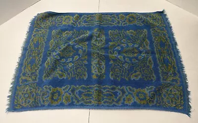 VTG Sears 100% Cotton Hand Towel Blue Olive Green Textured Fringed Ends GUC • $15.25