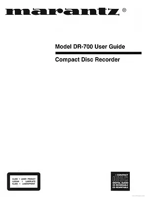 Marantz DR-700 CD Recorder Owners Instruction Manual • $21.99