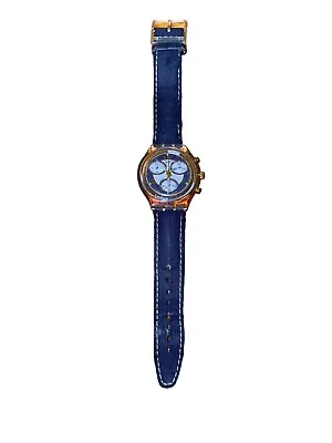 Vintage Swatch Chrono Watch Blue Horizon Mens Chronograph Wristwatch SCK108 1995 • $119.99